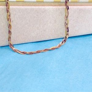 Vintage Sterling, Tricolor, Braided, sterling silver, necklace. Made in Italy.